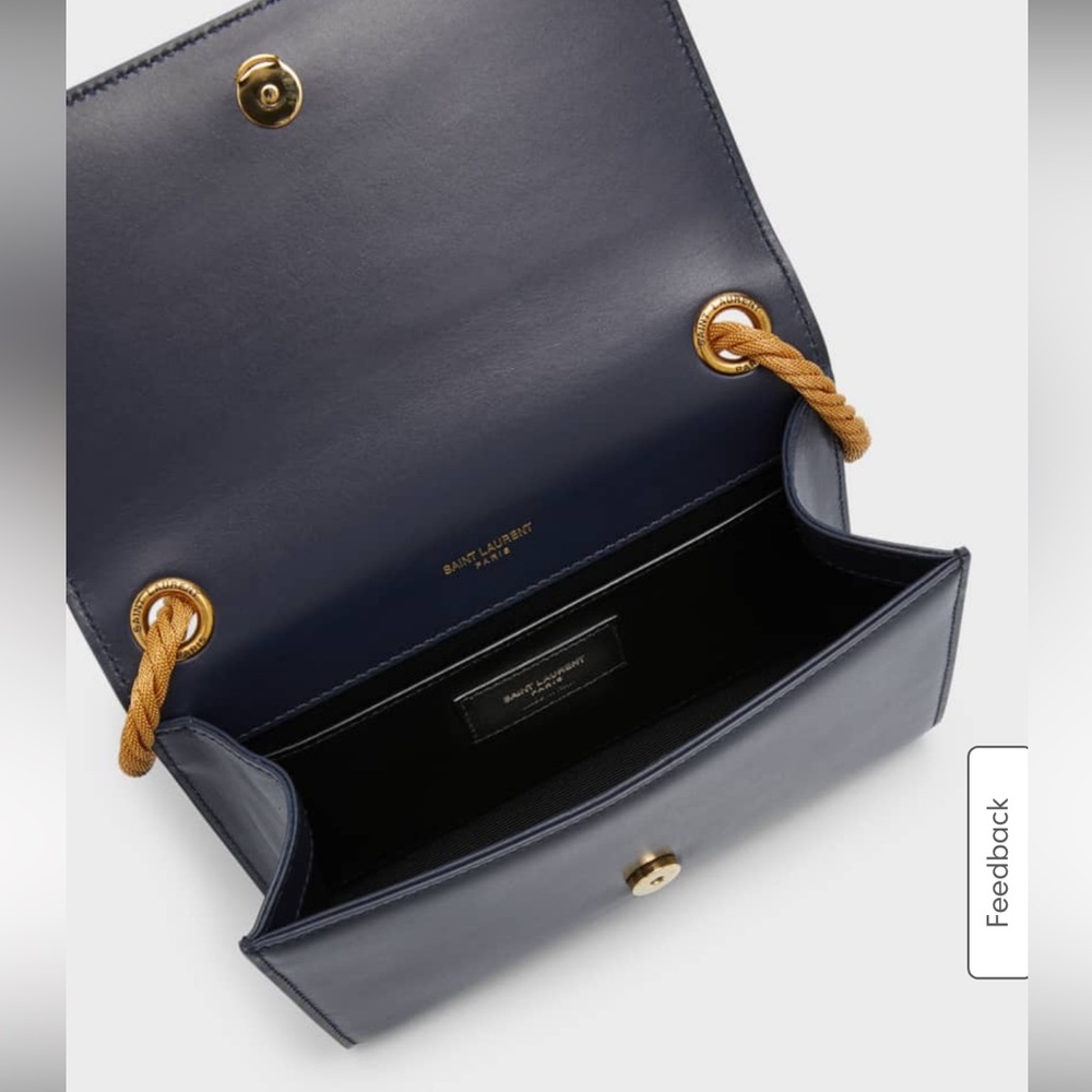 New YSL Yves Saint Laurent Kate Flap Navy Leather & Gold Chain - Picture 14 of 17